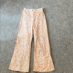 Free People Floral High-Waisted Pants in Orange and White Size 0